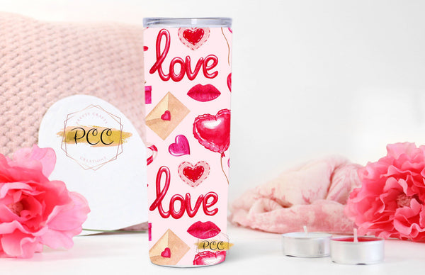 Valentines Day 20 ounce Skinny tumbler freeshipping - Pretty Crafty Creationz