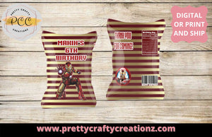 DIGITAL Iron Man Chip Bags/ Party Favor/ Birthday Chip Bag/ Iron Man Themed/ Marvel Party Theme - Pretty Crafty Creationz