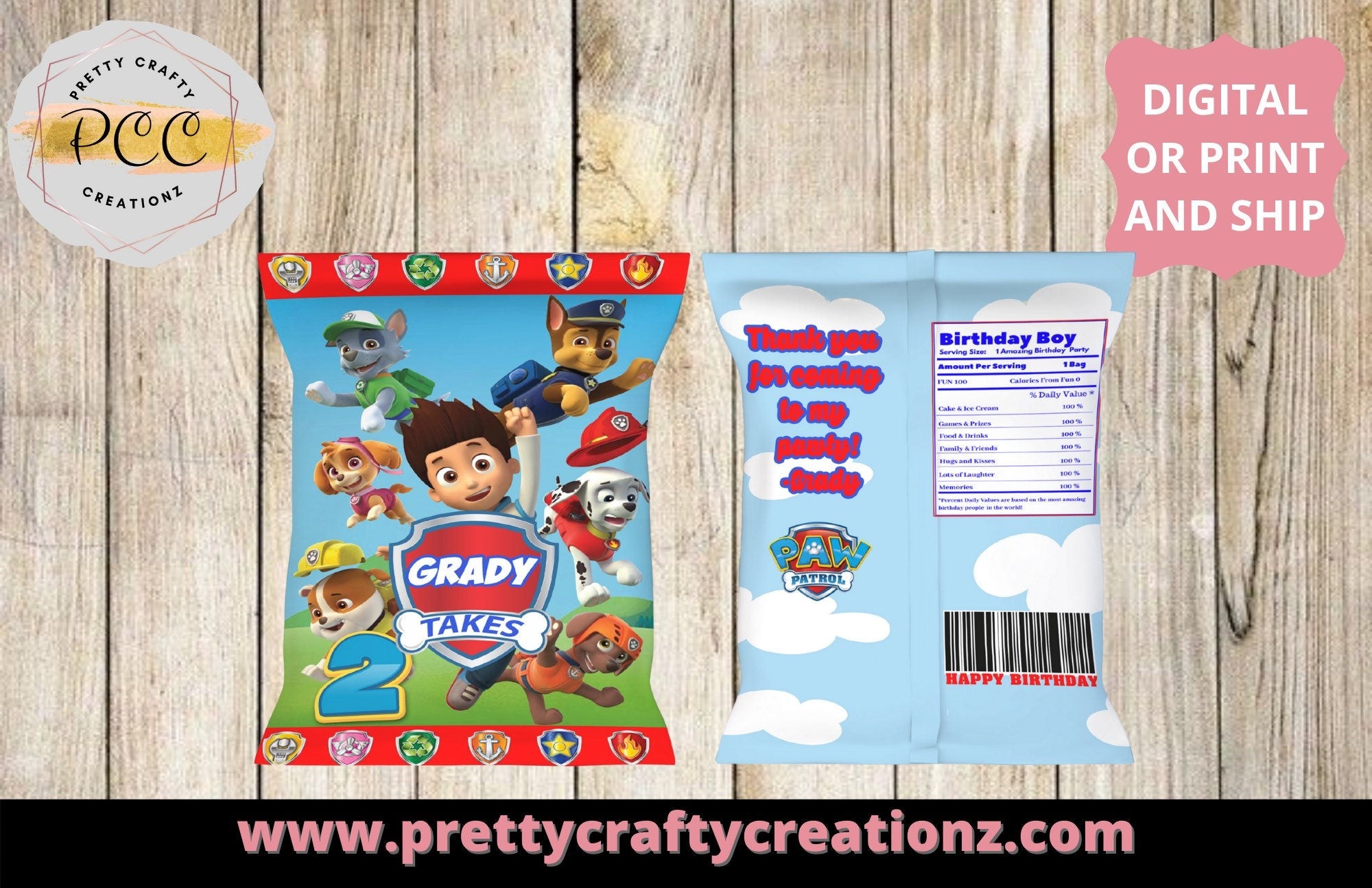 Paw Patrol Chip Bags/ Party Favor/ Birthday Chip Bag/ Paw Patrol Themed - Pretty Crafty Creationz
