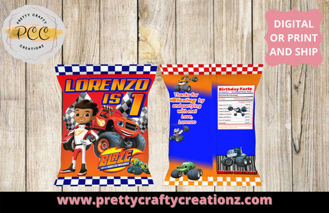DIGITAL Blaze and the Monster Machines Chip Bags/ Party Favor/ Birthday Chip Bag/ Blaze and the Monster Machines Themed