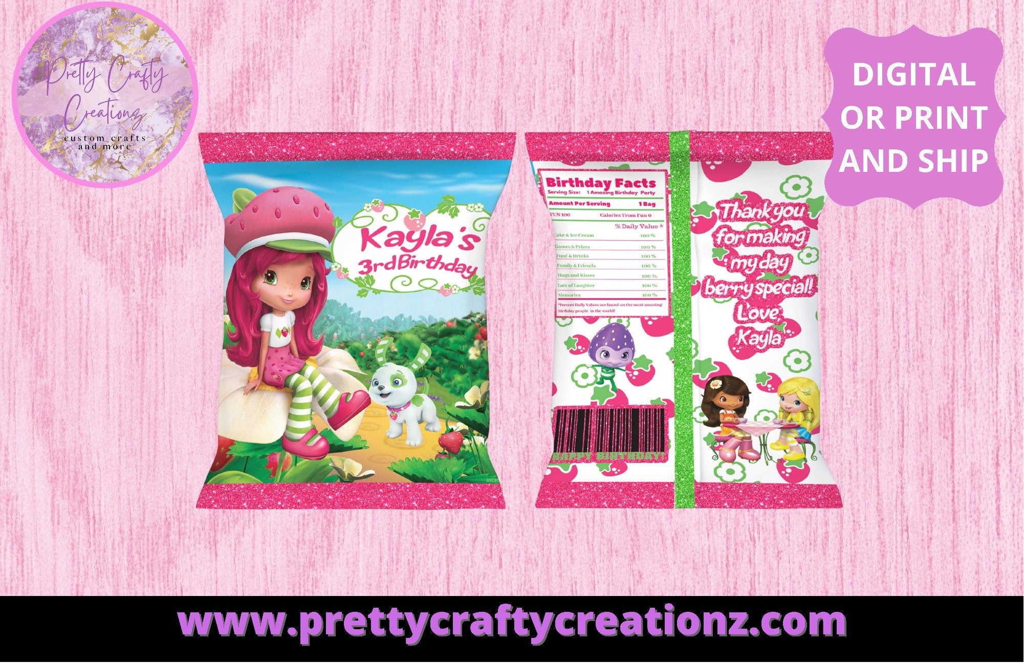 DIGITAL* Strawberry Shortcake Chip Bags/ Party Favor/ Birthday Chip Bag/ Strawberry Shortcake Themed