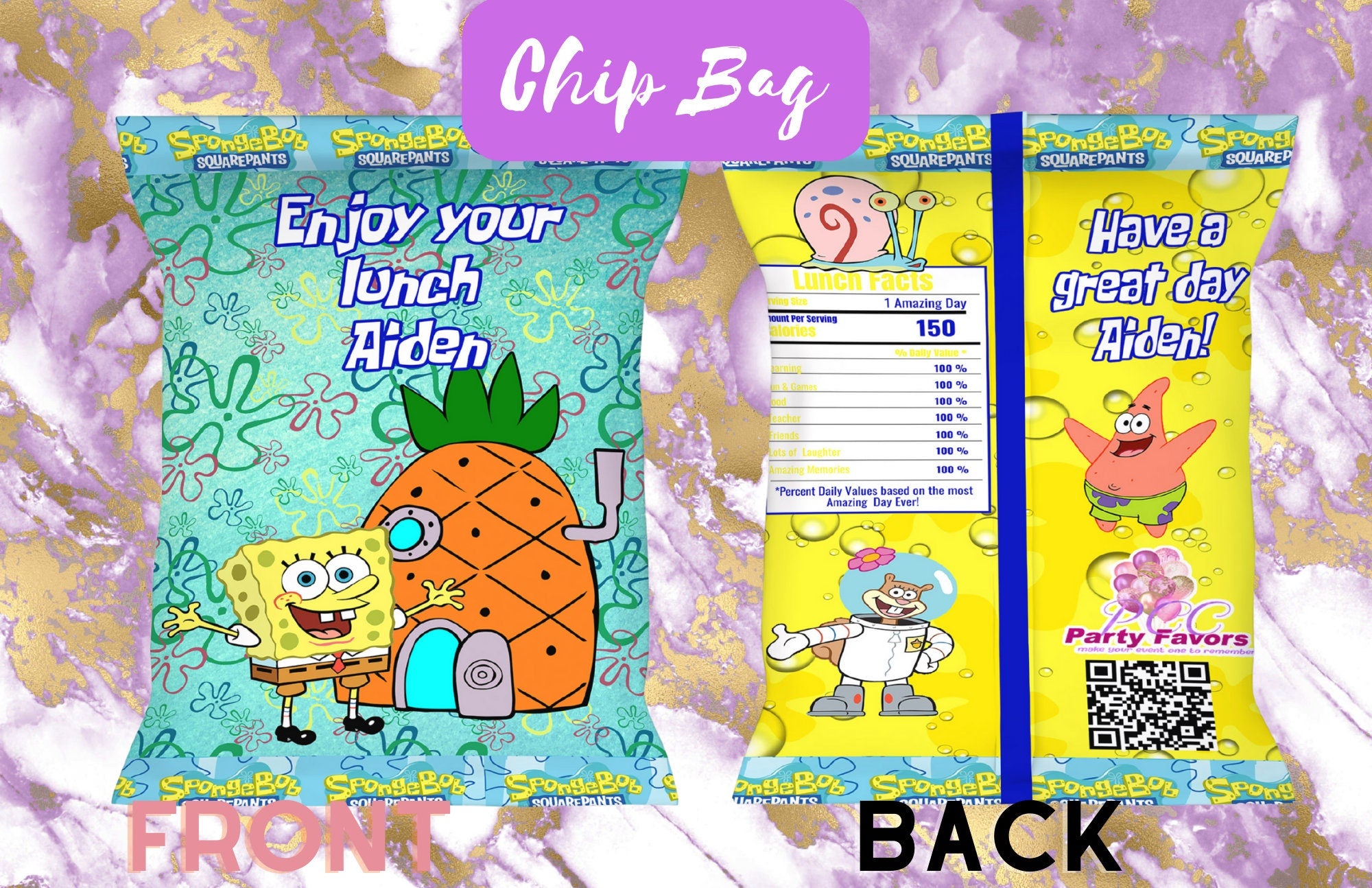 DIGITAL Spongebob Chip Bags/ Party Favor/ Birthday Chip Bag/ Spongebob Themed - Pretty Crafty Creationz