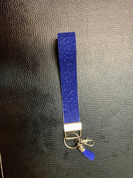 Glittery Blue Faux Leather Wristlet, Wrist Lanyard, Key Fob Key Ring, Keychain Wristlet, Wristlet Strap, Keychain Lanyard, Wrist Keychain