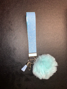 Glittery Blue Faux Leather Wristlet, Wrist Lanyard, Key Fob Key Ring, Keychain Wristlet, Wristlet Strap, Keychain Lanyard, Wrist Keychain