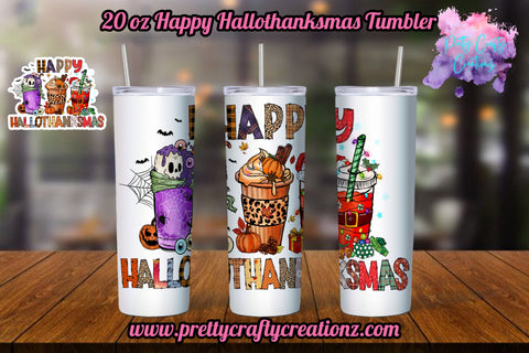 Happy HALLOTHANKSMAS 20 ounce Tumbler|Halloween| Thanksgiving|Christmas Themed Tumbler