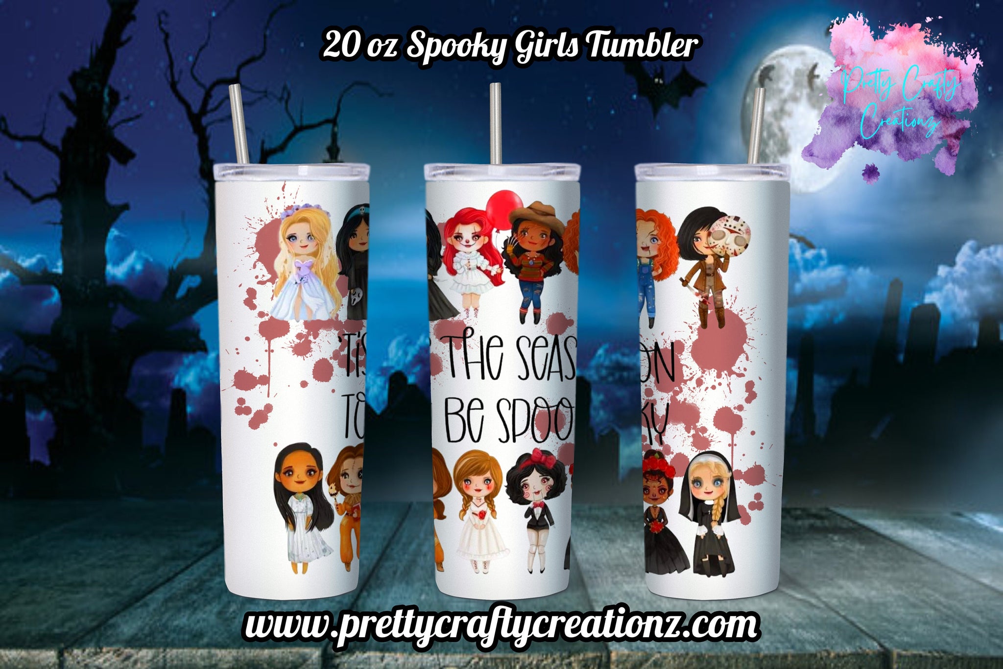 Horror Movie Spooky Girls Inspired 20 ounce Tumbler| Halloween Themed Tumbler