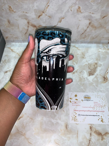 Leopard Print Philadelphia Eagles Inspired Tumbler - Pretty Crafty Creationz