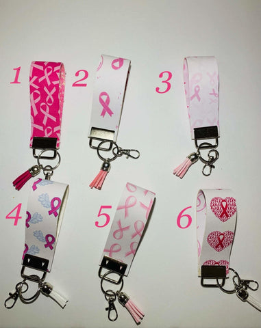 Mini Breast Cancer Awareness keychain wristlet - PrettyCraftyCreationz