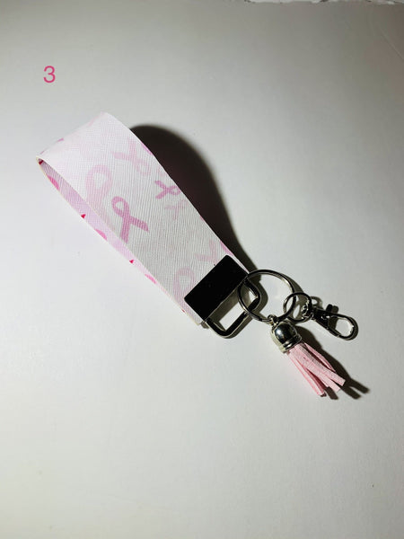 Mini Breast Cancer Awareness keychain wristlet - PrettyCraftyCreationz